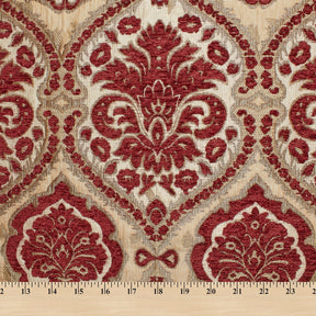 Baroque Floral Two Tone Polyester Chenille Damask Jacquard Fabric SV581288 Beige / Burgundy 4