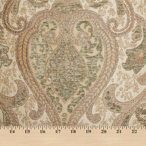 Spade Damask Chenille Upholster Brocade Jacquard Fabric SV581289 Beige / Sage 4