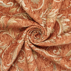 Floral Scroll Polyester Chenille Jacquard Fabric SV581290 Beige / Rust 2
