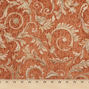 Floral Scroll Polyester Chenille Jacquard Fabric SV581290 Beige / Rust 4