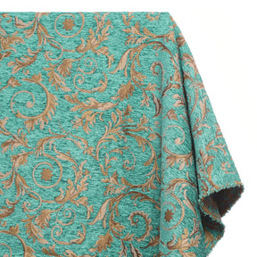 Floral Scroll Polyester Chenille Jacquard Fabric SV581291 Beige / Turquoise 1