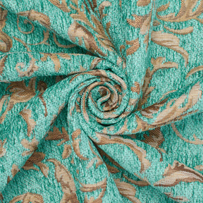 Floral Scroll Polyester Chenille Jacquard Fabric SV581291 Beige / Turquoise 2