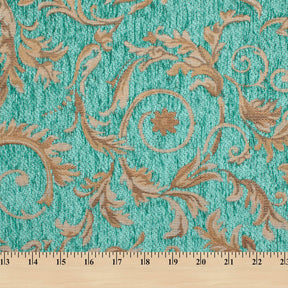 Floral Scroll Polyester Chenille Jacquard Fabric SV581291 Beige / Turquoise 4