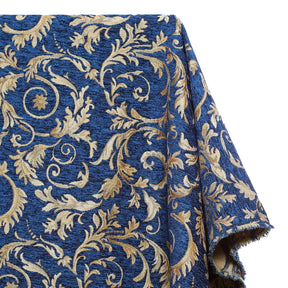 Floral Scroll Polyester Chenille Jacquard Fabric SV581292 Beige / Royal Blue 1