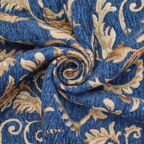 Floral Scroll Polyester Chenille Jacquard Fabric SV581292 Beige / Royal Blue 2