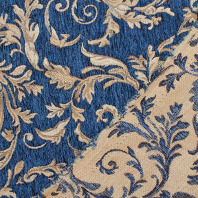 Floral Scroll Polyester Chenille Jacquard Fabric SV581292 Beige / Royal Blue 3