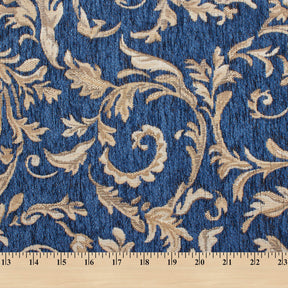 Floral Scroll Polyester Chenille Jacquard Fabric SV581292 Beige / Royal Blue 4