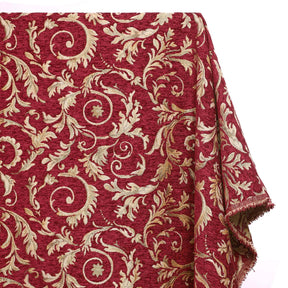 Floral Scroll Polyester Chenille Jacquard Fabric SV581294 Beige / Burgundy 1