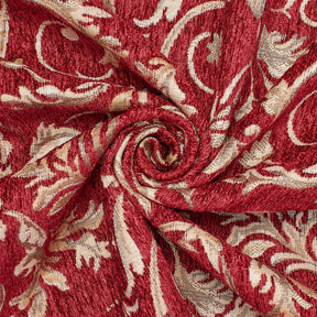 Floral Scroll Polyester Chenille Jacquard Fabric SV581294 Beige / Burgundy 2