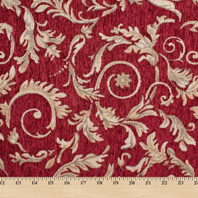 Floral Scroll Polyester Chenille Jacquard Fabric SV581294 Beige / Burgundy 4