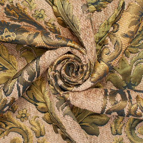 Floral Bloom Two Tone Polyester Rayon Chenille Damask Jacquard Fabric SV581295 Gold 2