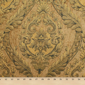 Floral Bloom Two Tone Polyester Rayon Chenille Damask Jacquard Fabric SV581296 Tan 4