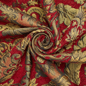 Floral Bloom Two Tone Polyester Rayon Chenille Damask Jacquard Fabric SV581297 Burgundy 2