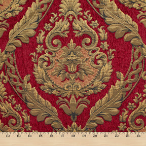 Floral Bloom Two Tone Polyester Rayon Chenille Damask Jacquard Fabric SV581297 Burgundy 4