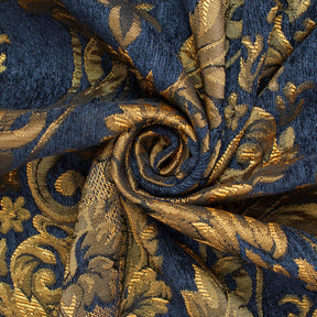 Floral Bloom Two Tone Polyester Rayon Chenille Damask Jacquard Fabric SV581299 Navy Blue 2