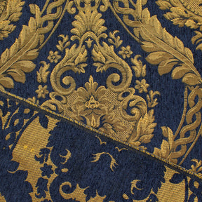 Floral Bloom Two Tone Polyester Rayon Chenille Damask Jacquard Fabric SV581299 Navy Blue 3
