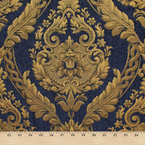 Floral Bloom Two Tone Polyester Rayon Chenille Damask Jacquard Fabric SV581299 Navy Blue 4