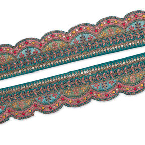 2 25 Inch Multicolor Metallic Leaf Sequin Corded Woven Embroidered Trim SV581345 Teal A1