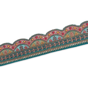 2 25 Inch Multicolor Metallic Leaf Sequin Corded Woven Embroidered Trim SV581345 Teal A2