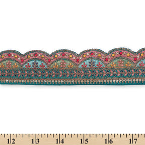 2 25 Inch Multicolor Metallic Leaf Sequin Corded Woven Embroidered Trim SV581345 Teal A9