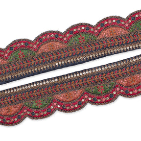 2 25 Inch Multicolor Metallic Leaf Sequin Corded Woven Embroidered Trim SV581346 Navy Blue A1