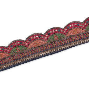 2 25 Inch Multicolor Metallic Leaf Sequin Corded Woven Embroidered Trim SV581346 Navy Blue 1
