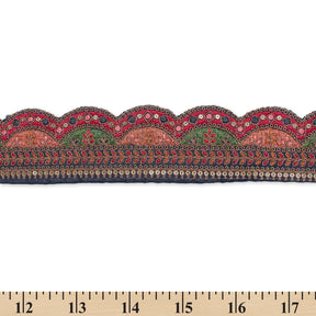 2 25 Inch Multicolor Metallic Leaf Sequin Corded Woven Embroidered Trim SV581346 Navy Blue A9
