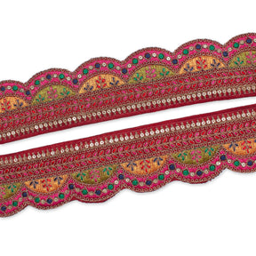 2 25 Inch Multicolor Metallic Leaf Sequin Corded Woven Embroidered Trim SV58134 Maroon A1