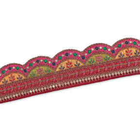 2 25 Inch Multicolor Metallic Leaf Sequin Corded Woven Embroidered Trim SV58134 Maroon A2
