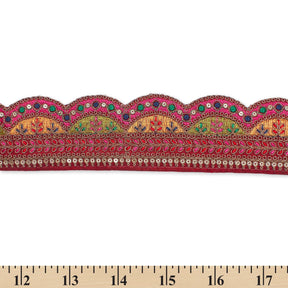 2 25 Inch Multicolor Metallic Leaf Sequin Corded Woven Embroidered Trim SV58134 Maroon A9
