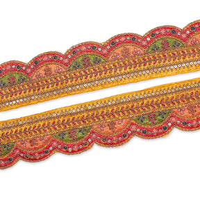 2 25 Inch Multicolor Metallic Leaf Sequin Corded Woven Embroidered Trim SV581348 Yellow A1