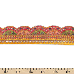 2 25 Inch Multicolor Metallic Leaf Sequin Corded Woven Embroidered Trim SV581348 Yellow A9