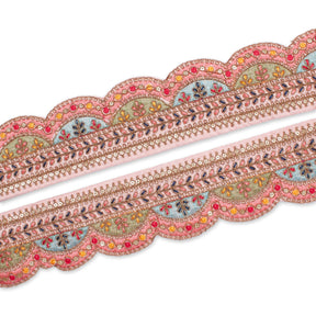2 25 Inch Multicolor Metallic Leaf Sequin Corded Woven Embroidered Trim SV581349 Pink A1