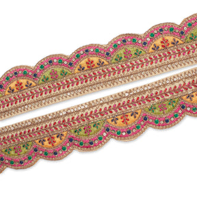 2 25 Inch Multicolor Metallic Leaf Sequin Corded Woven Embroidered Trim SV581350 Nude A1