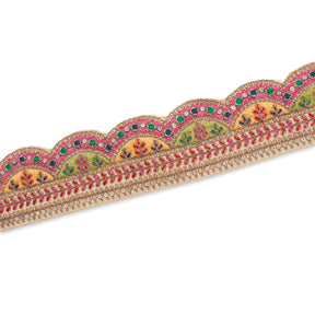 2 25 Inch Multicolor Metallic Leaf Sequin Corded Woven Embroidered Trim SV581350 Nude A2