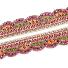 2 25 Inch Multicolor Metallic Leaf Sequin Corded Woven Embroidered Trim SV581351 Beige A1