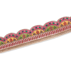2 25 Inch Multicolor Metallic Leaf Sequin Corded Woven Embroidered Trim SV581351 Beige A2