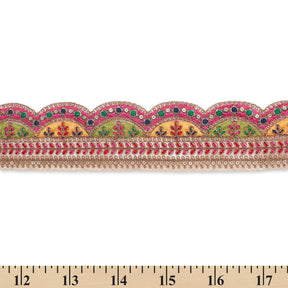 2 25 Inch Multicolor Metallic Leaf Sequin Corded Woven Embroidered Trim SV581351 Beige A9