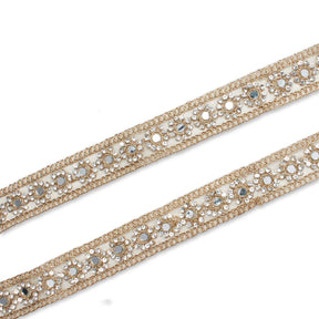 1 Inch Floral Mirror Rhinestone Corded Mesh Trim SV581358 Gold A1