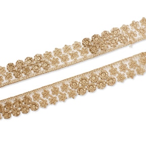 1 25 Inch Floral Corded Sequin Woven Mesh Trim SV581363 Champagne A1