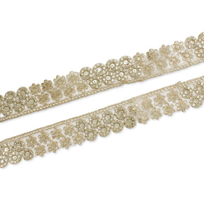 1 25 Inch Floral Corded Sequin Woven Mesh Trim SV581364 Gold A1
