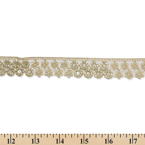 1 25 Inch Floral Corded Sequin Woven Mesh Trim SV581364 Gold A9