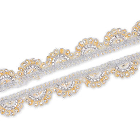 1 Inch Rhinestone Metallic Cording On Scalloped Embroidered Trim SV581370 Beige A1