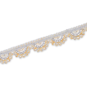 1 Inch Rhinestone Metallic Cording On Scalloped Embroidered Trim SV581370 Beige A2