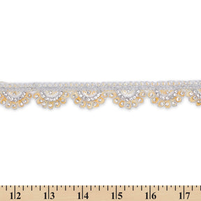 1 Inch Rhinestone Metallic Cording On Scalloped Embroidered Trim SV581370 Beige A9