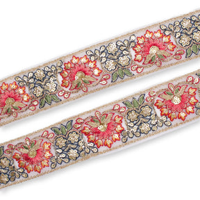 1 75 Inch Floral Bloom Sequin Metallic Corded Embroidery Net Mesh Trim SV581371 White A1