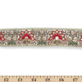1 75 Inch Floral Bloom Sequin Metallic Corded Embroidery Net Mesh Trim SV581372 Sage A9
