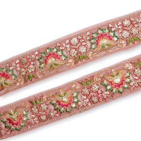 1 75 Inch Floral Bloom Sequin Metallic Corded Embroidery Net Mesh Trim SV581373 Mauve A1