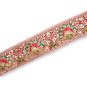 1 75 Inch Floral Bloom Sequin Metallic Corded Embroidery Net Mesh Trim SV581373 Mauve A2