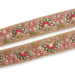 1 75 Inch Floral Bloom Sequin Metallic Corded Embroidery Net Mesh Trim SV581374 Champagne A1